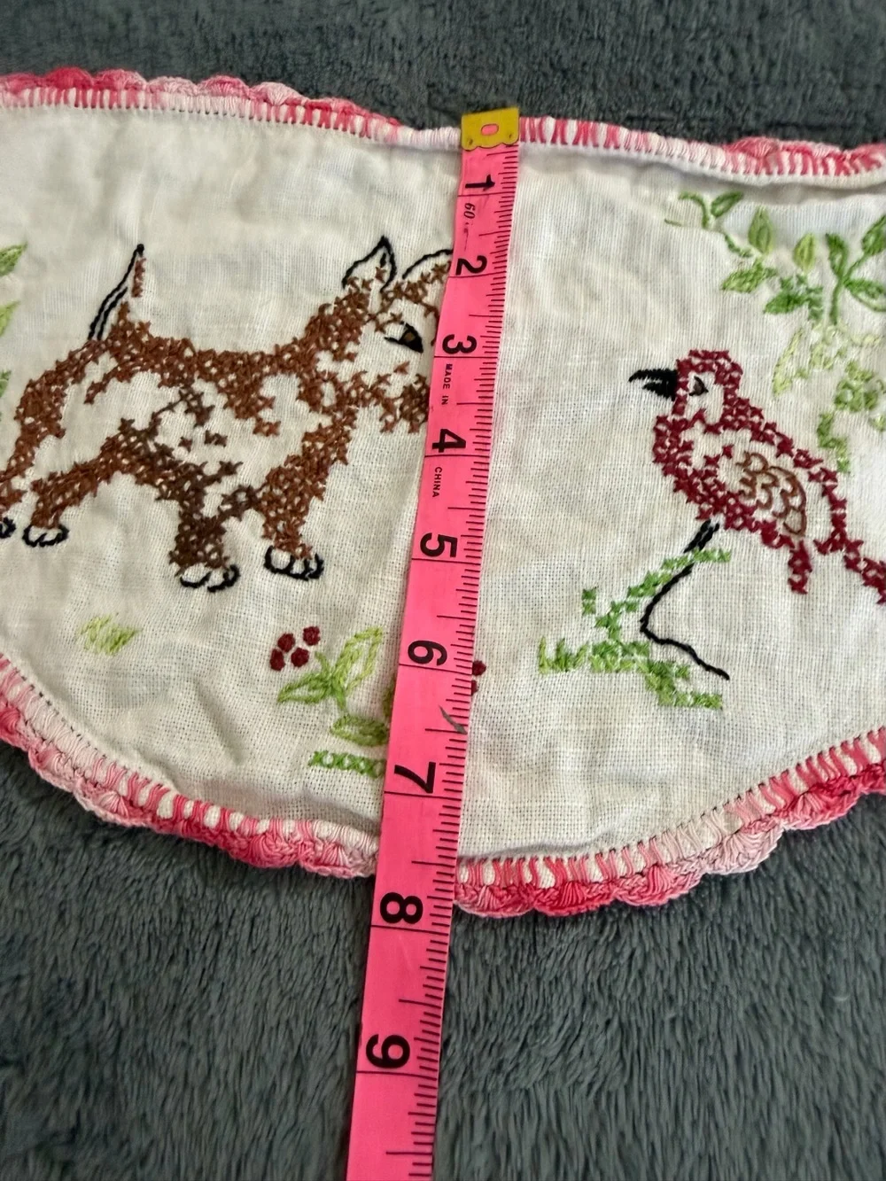 Vintage lot of 3 Hand-Embroidered doily, hand towel and round tablecloth